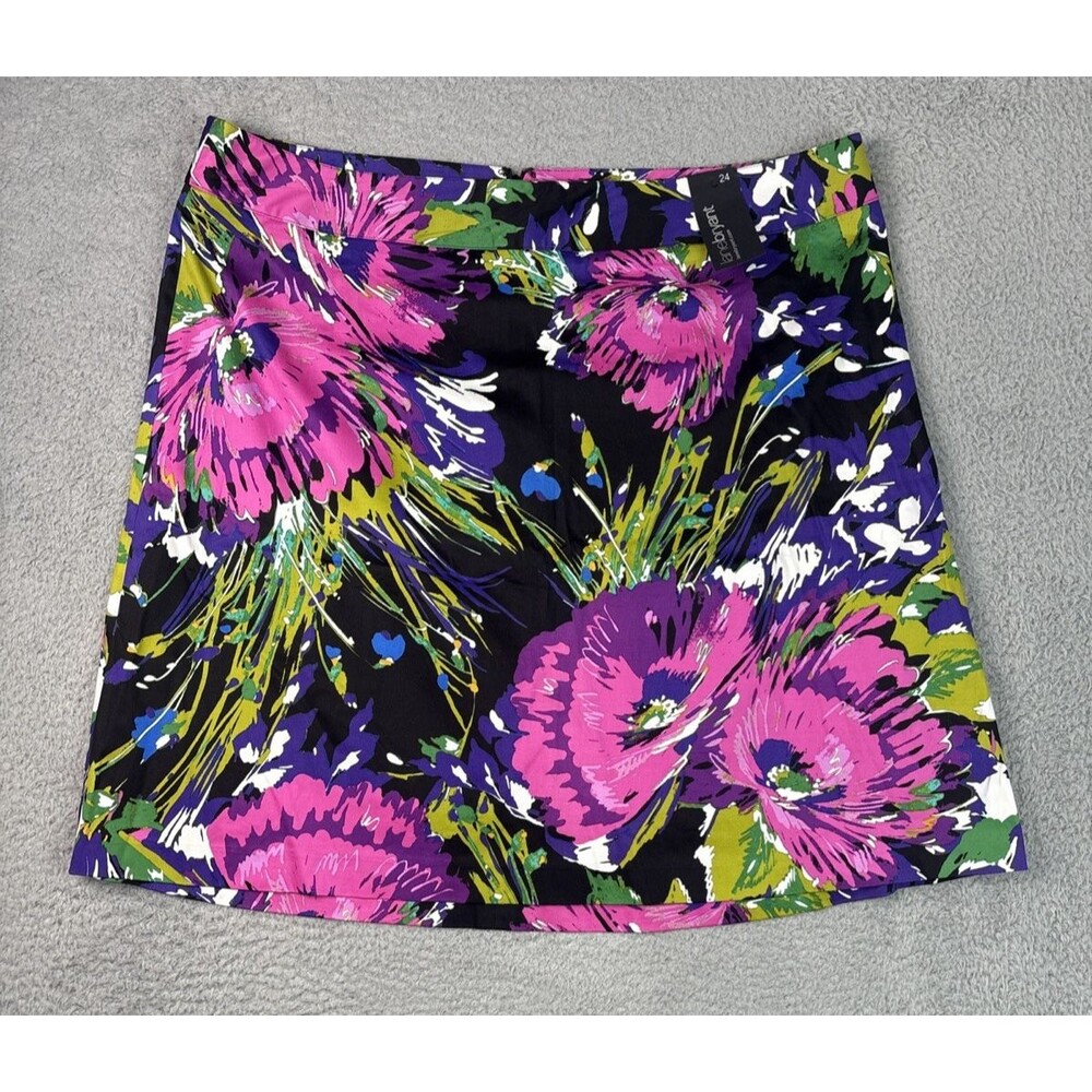 NWT Lane Bryant Bold Floral A Line Skirt 24 Pink Purple Green Black
